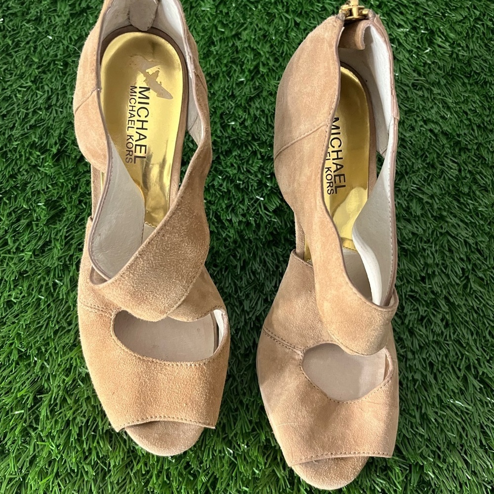 Michael Kors Women's Camel Suede Heels - Picture 2 of 6